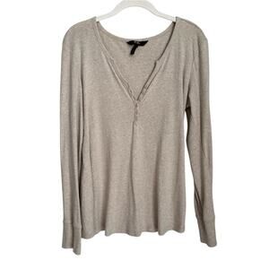 Vintage BCBG Paris Beige Long Sleeve Cotton Blend Henley Top Women's XL